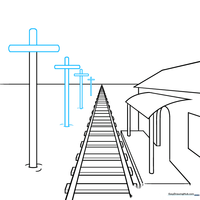 Drawing a series of utility poles that get progressively smaller toward the vanishing point.