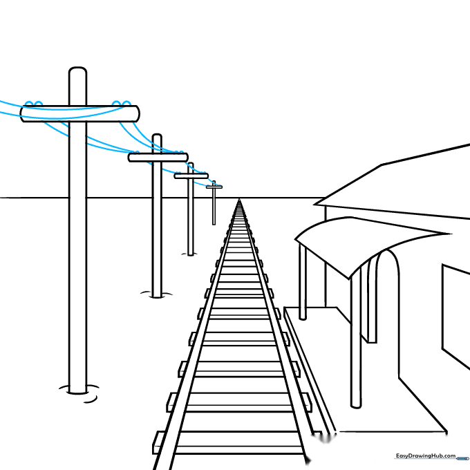 Adding sagging telephone wires between the utility poles.