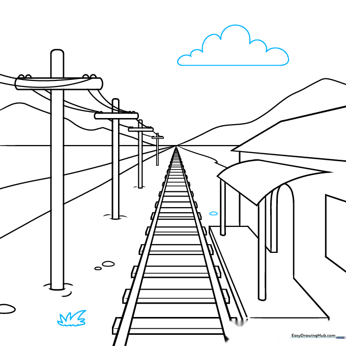 Adding final details like clouds and grass to complete the scene.