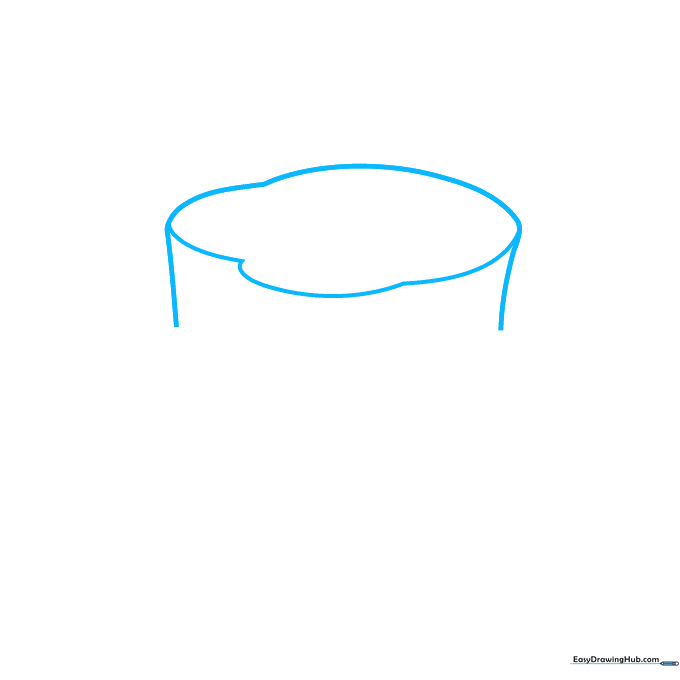 Pencil sketch of an oval top and two vertical lines forming the base of a tree stump.