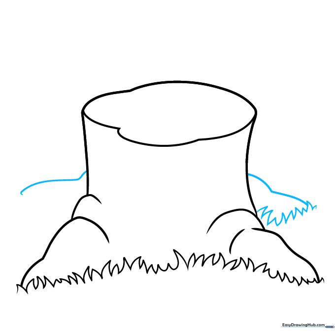 Adding curved depth lines to the sides of the tree stump.