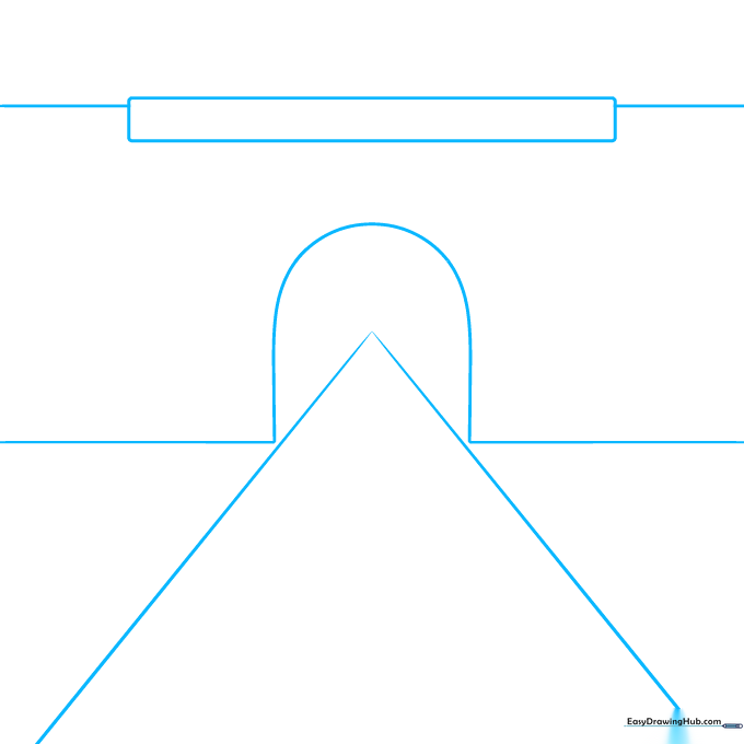 Pencil sketch showing a central vanishing point with diagonal lines and an arch for a tunnel entrance.