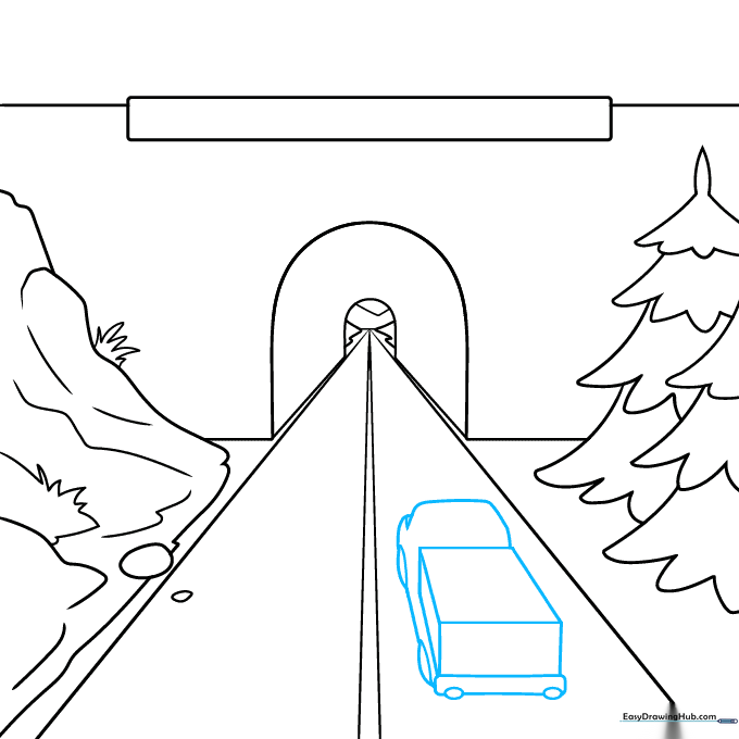 Simple truck outline drawn on the road using basic geometric shapes.