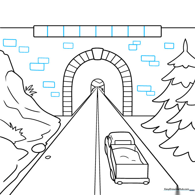 Detailed brickwork added to the structure above the tunnel entrance.