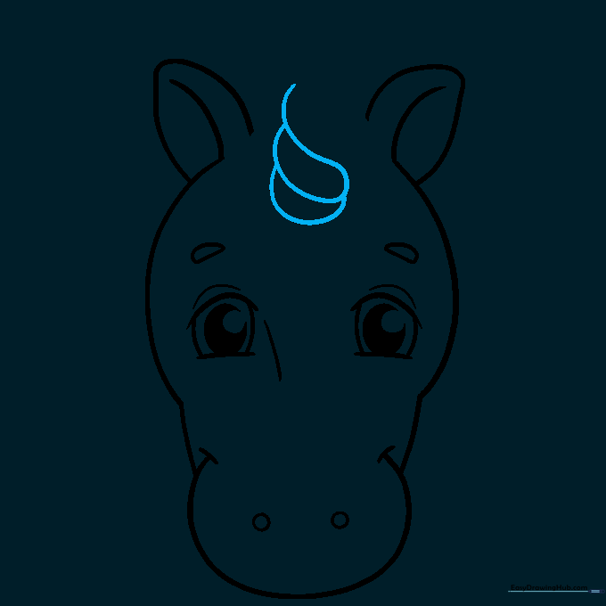 The beginning of a spiral unicorn horn drawn with overlapping curved lines.