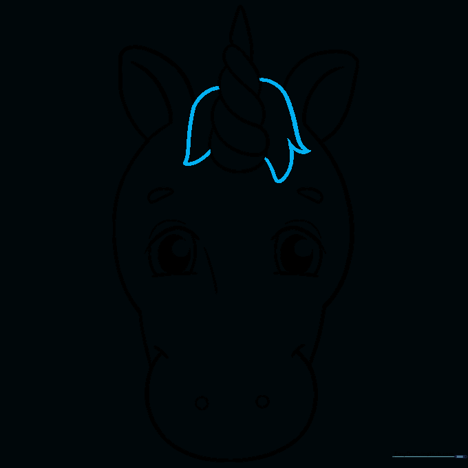 Jagged, flowing lines added to the top of the head to represent the unicorn's mane.
