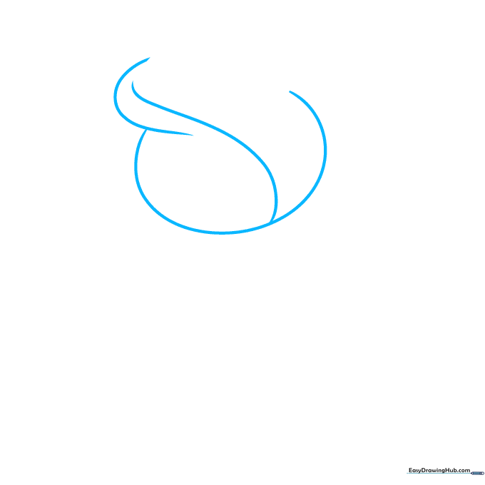 Drawing the center of a rose with two overlapping curved lines forming an incomplete figure eight.