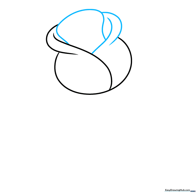 Adding three overlapping curved lines to complete the rosebud shape.