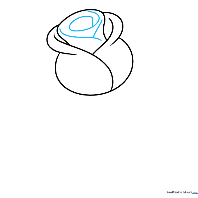 Adding a small spiral and Y-shaped line inside the rosebud for petal detail.