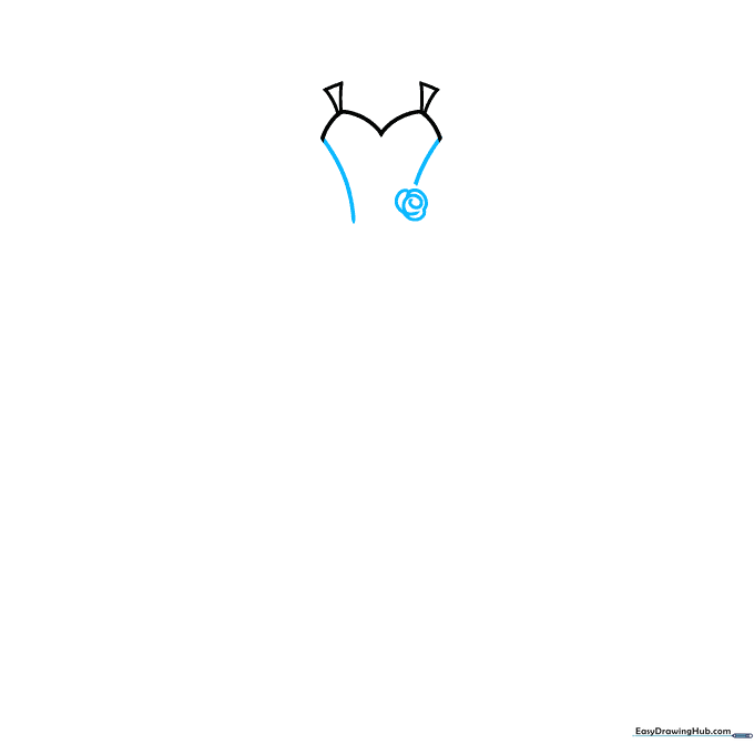 Bodice outline with a small rose flower detail being added to the waist area.