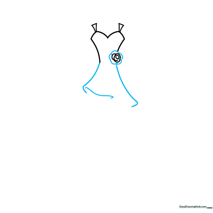 Drawing the first layer of the wedding dress skirt with a diagonal line.