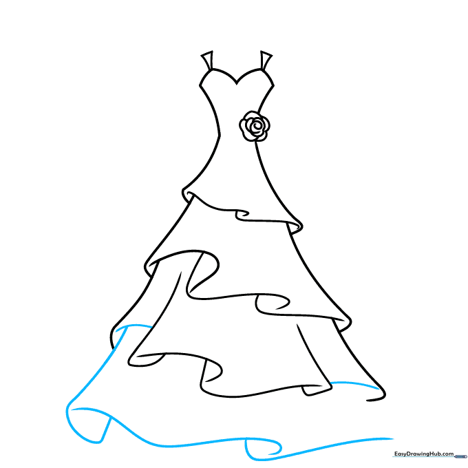 Drawing the final, bottom tier of the wedding dress skirt.