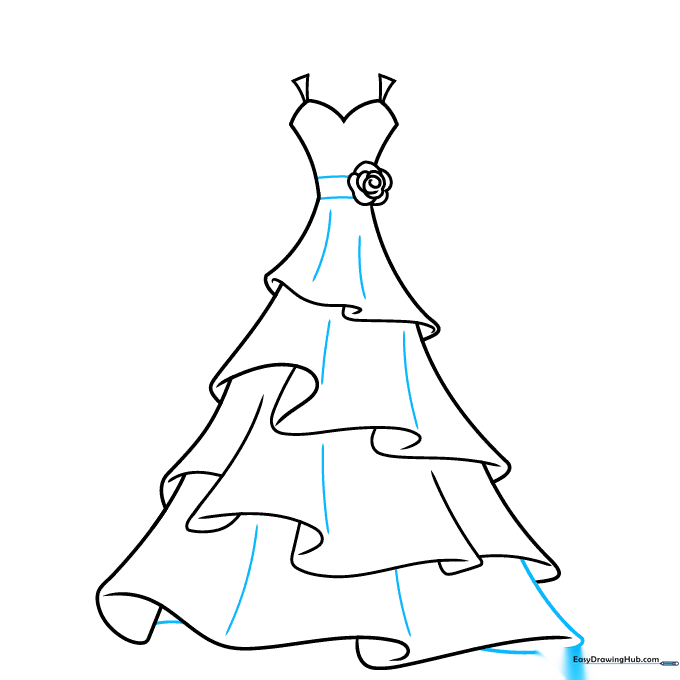 Adding a belt and vertical fold lines to the wedding dress.