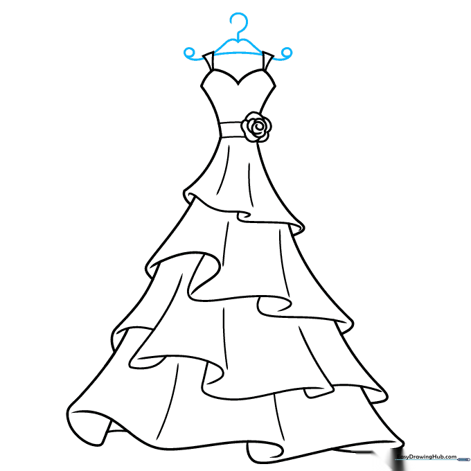 Adding a clothes hanger to the top of the wedding dress drawing.