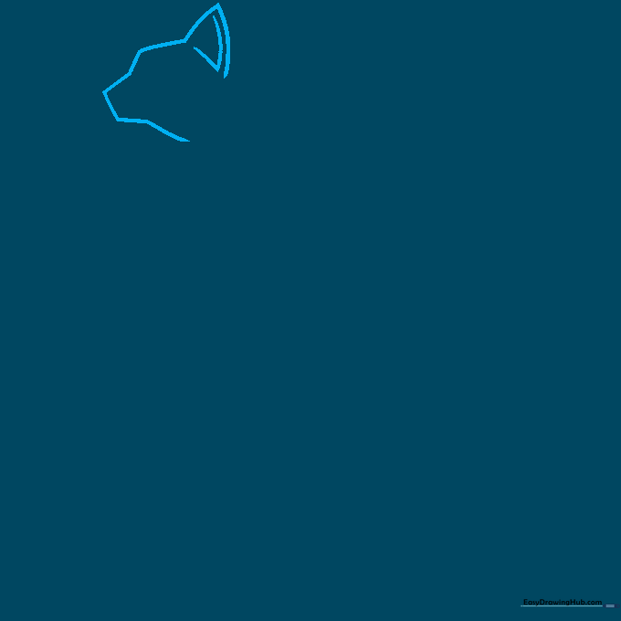 Pencil sketch showing the profile outline of an Egyptian cat's head and pointed ear.