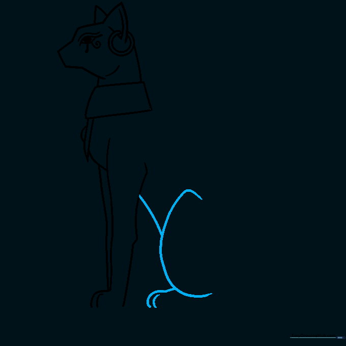 Drawing the belly and the seated rear leg of the cat.