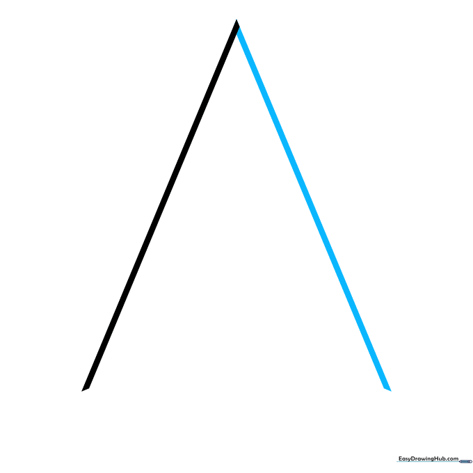 Two diagonal lines intersecting at the top to form a triangle point.