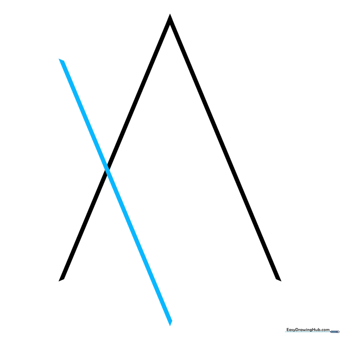 Three intersecting diagonal lines forming an X pattern.