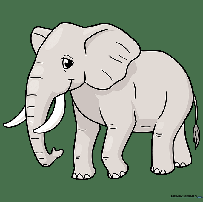 Finished, colored cartoon elephant illustration.