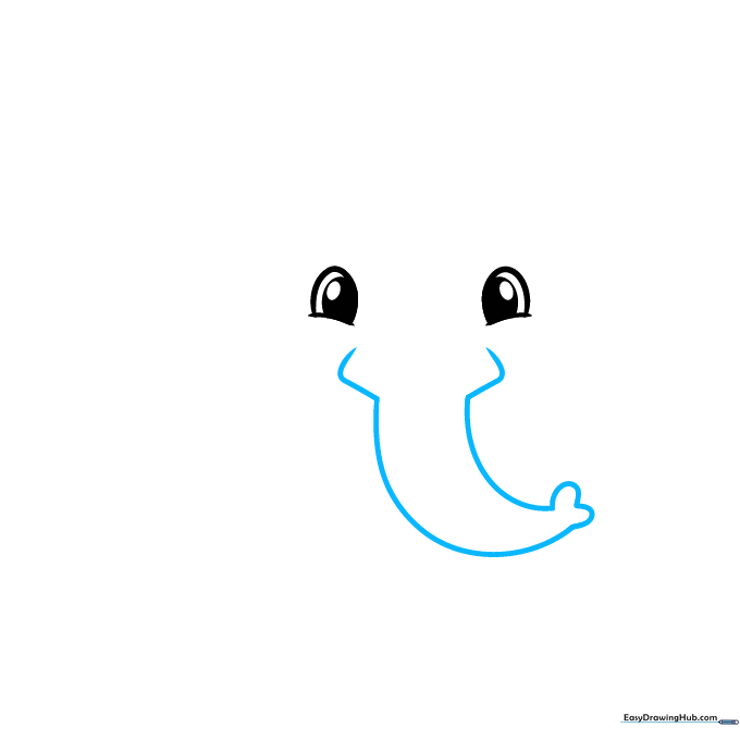 Drawing the long, curved trunk of an elephant with two small finger-like tips