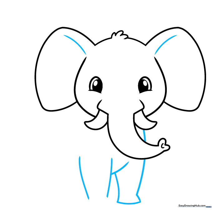Adding the chest and front legs to the elephant's body outline