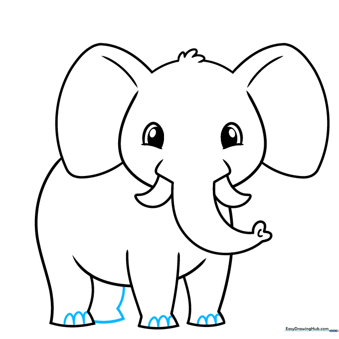 Adding toenail details to the elephant's feet using U-shaped lines