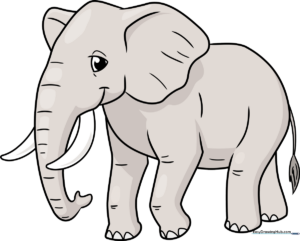 A friendly, completed cartoon elephant drawing, perfect for kids to learn from.