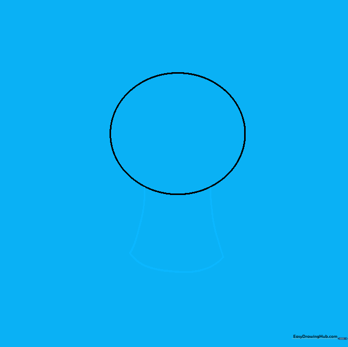 The head circle with a bell-shaped torso added underneath using two curved lines.