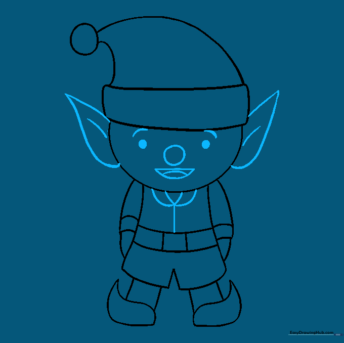 Detailed facial features added, including pointed ears, eyes, nose, mouth, and a collar.