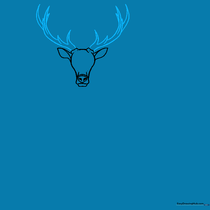 Large, branching elk antlers sketched on top of the head.