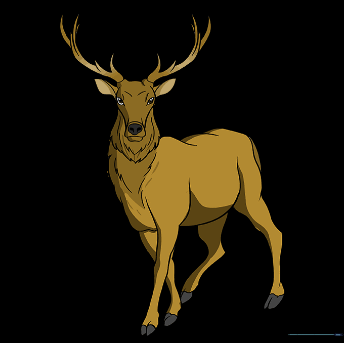 A fully colored cartoon elk drawing using natural brown and tan tones.