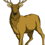 A vibrant, finished drawing of a majestic elk standing in a forest setting.