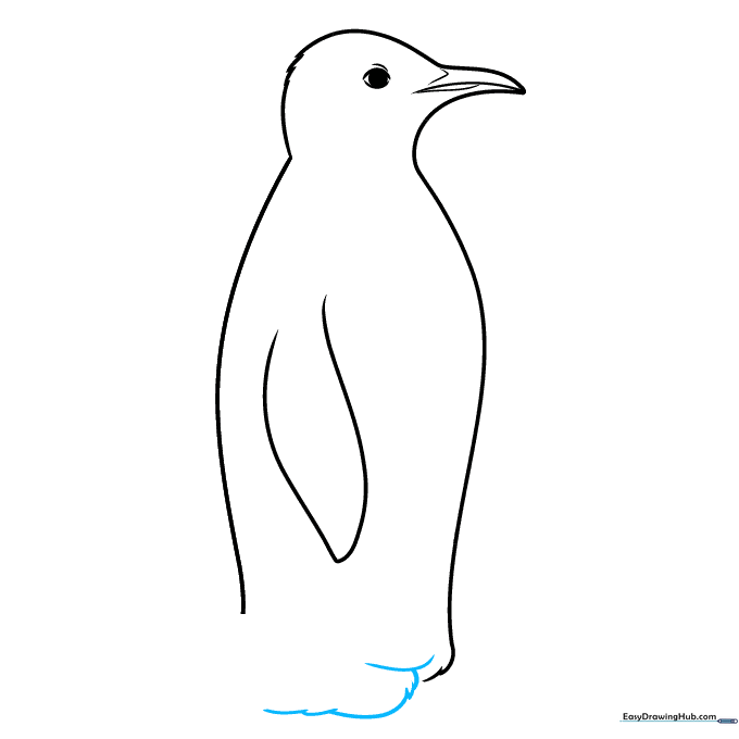 The bottom of the penguin's body showing rounded, overlapping lines for the base.