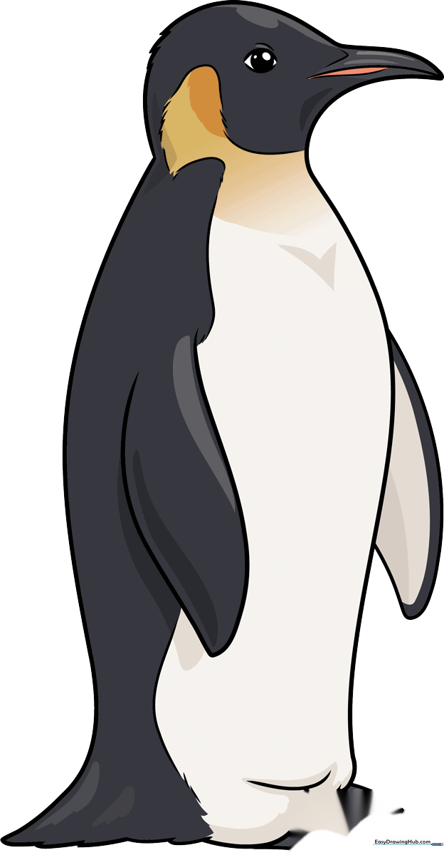 A colorful, finished illustration of an Emperor Penguin standing on ice, used as the featured tutorial image.