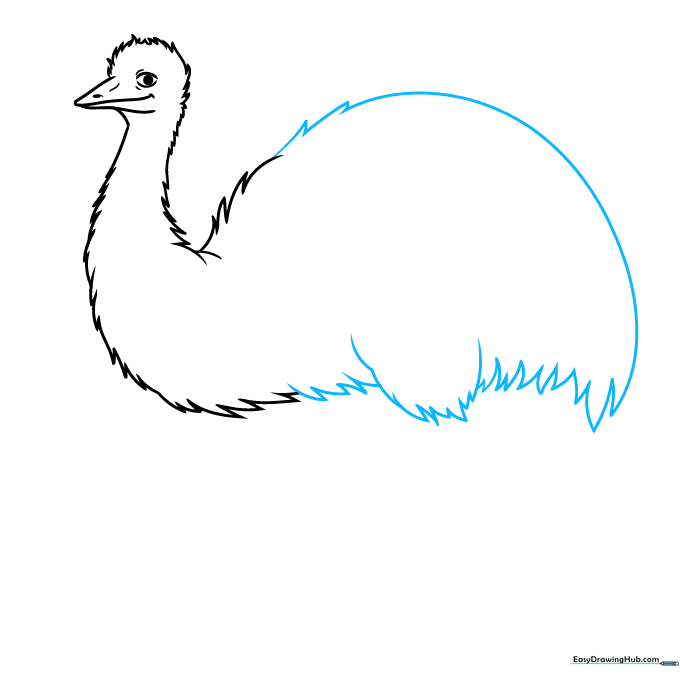 Adding the rounded body and upper leg section to the emu drawing.