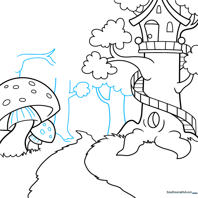 Multiple trees added to the background to create a dense forest scene.
