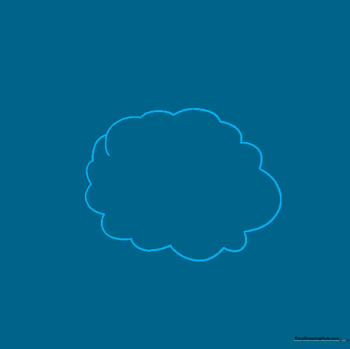 A light pencil sketch of a rounded, cloud-like shape representing the base of an explosion.