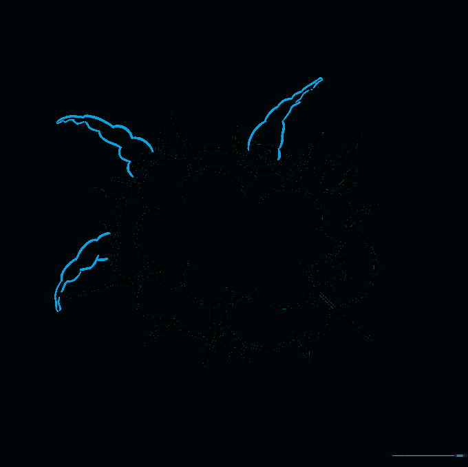 Curved, narrow shapes added to the sides of the explosion to represent billowing smoke.