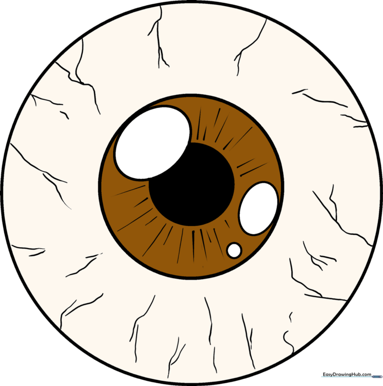 A high-quality, realistic eyeball drawing featured as the main tutorial image.