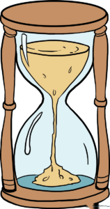 A completed, vibrant drawing of a classic hourglass, showcasing the final result of the tutorial.