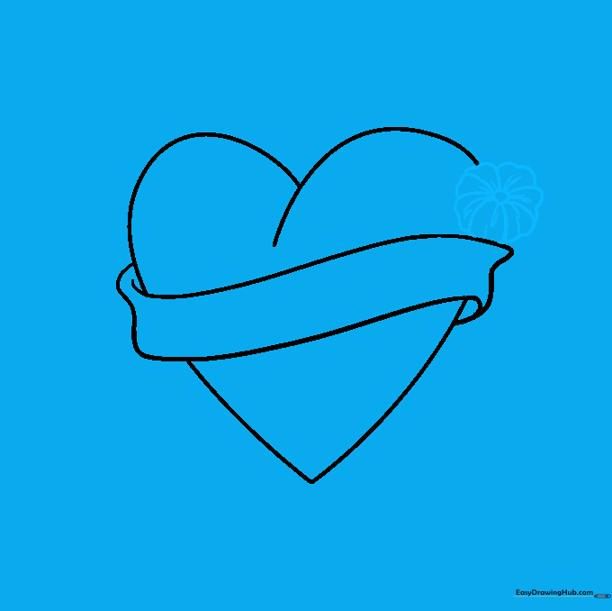 A simple flower added to the side of the heart drawing.