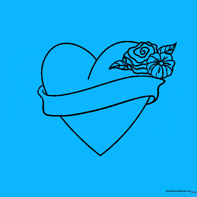 Decorative ribbons added to the background of the heart drawing.