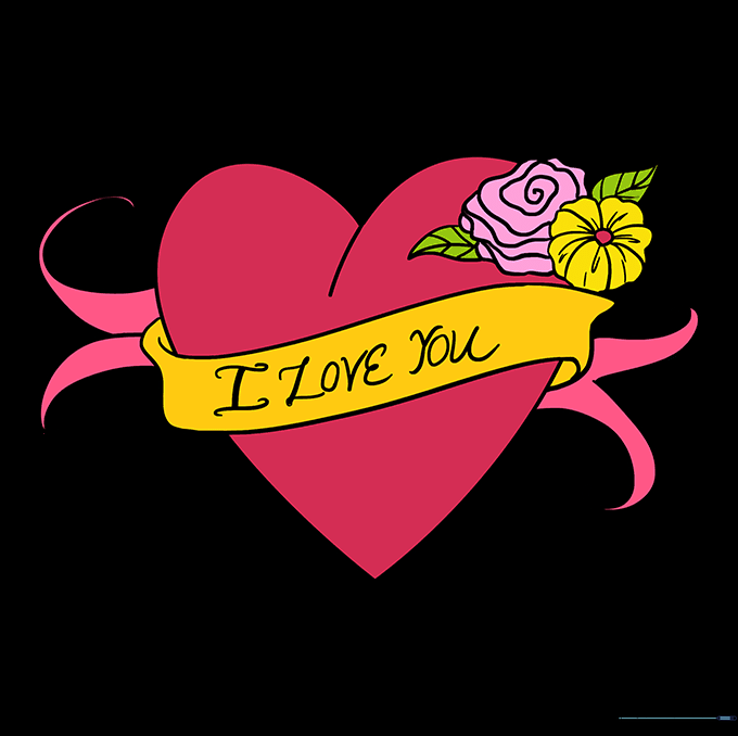 A fully colored and finished 'I Love You' heart drawing.