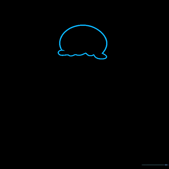 Pencil sketch of a single rounded ice cream scoop top with a wavy bottom edge.