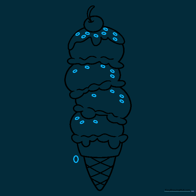 Adding small oval sprinkles to the ice cream scoops.