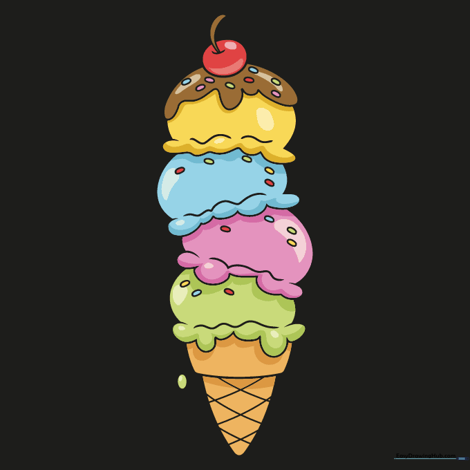A fully colored, vibrant ice cream tower drawing.