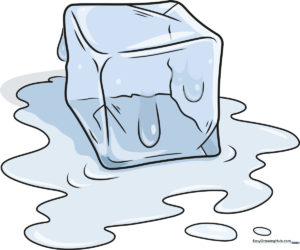 A vibrant, finished illustration of a melting ice cube on a white background.