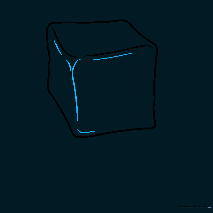 Drawing internal lines to define the front and side faces of the ice cube.