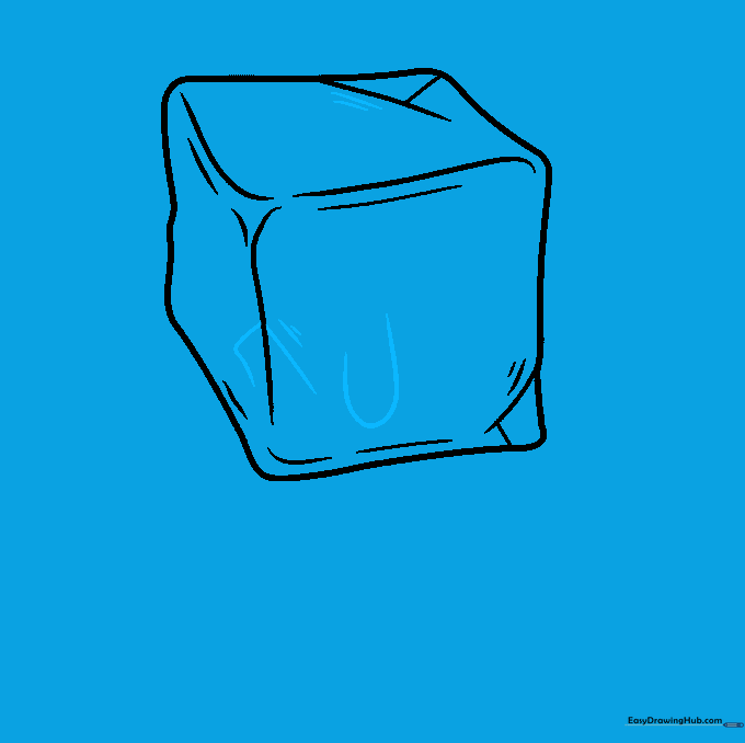 Drawing small U-shaped water droplets on the surface of the ice cube.