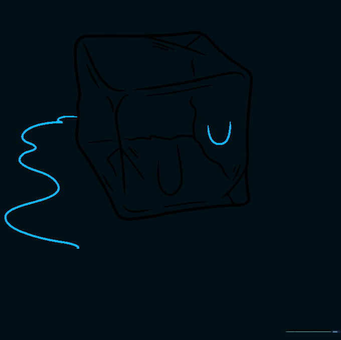 Drawing a wavy puddle shape around the base of the ice cube.